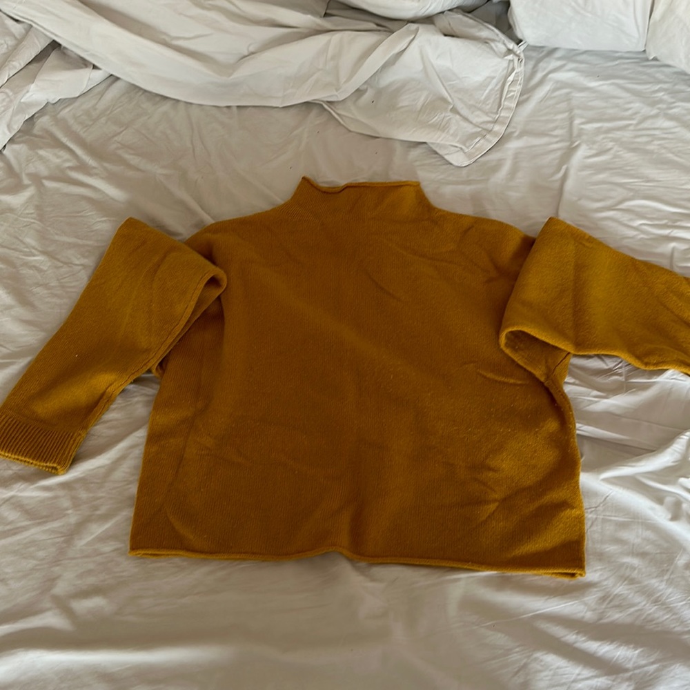 Reformation mustard yellow lightweight cashmere sweater, slight crop